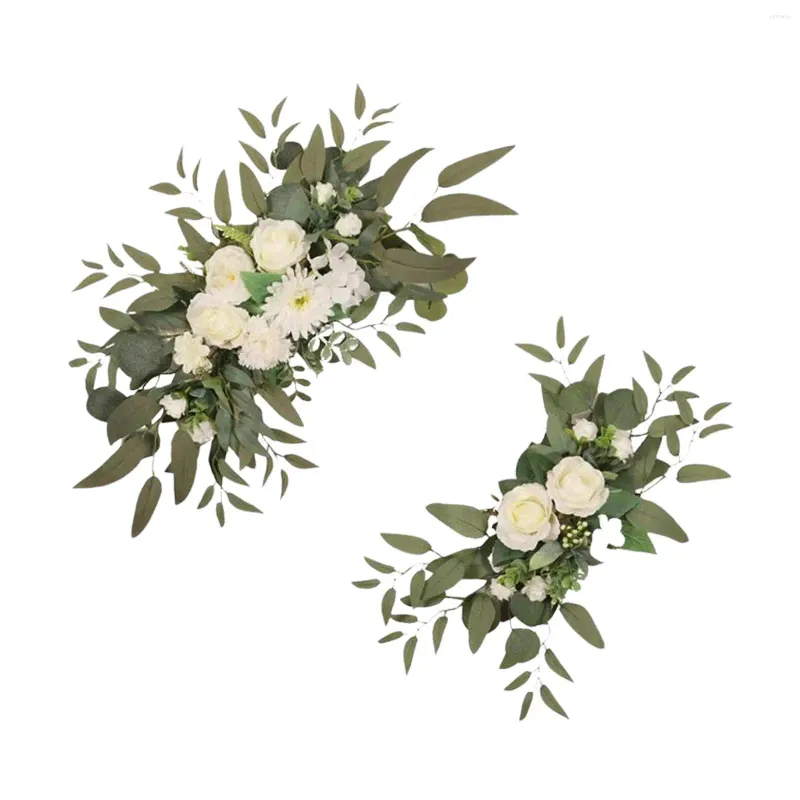 Decorative Flowers 2 Pieces Wedding Arch Green Leaves Handmade Floral Swag Wreath For Wall Party Welcome Sign Table Decor