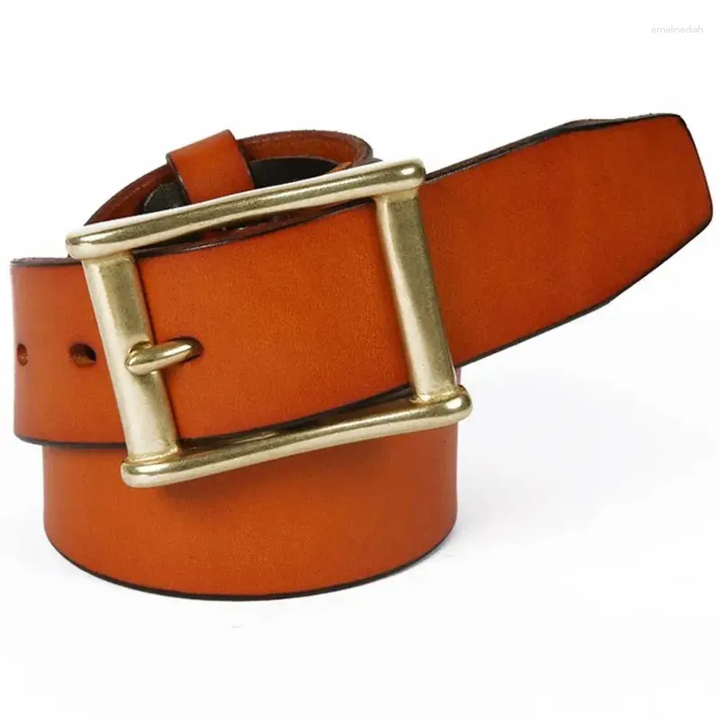 Belts 2023 Quality Pure Cow Skin Leather Men's Retro Brass Pin Buckle Cowhide Casual Accessories For Men Jeans 2024