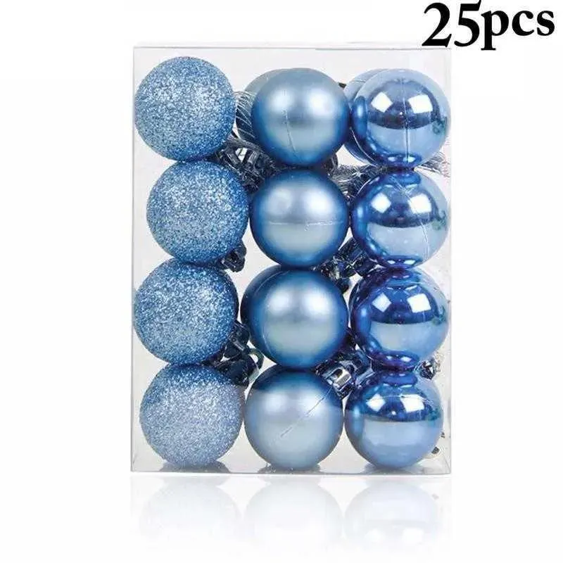 Decorações 25pcs 4cm Arenamentos de árvore de Natal Bola de plástico de Natal azul para decoração de férias de Natal Ornamentos pendurados x0803