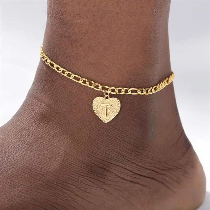 Anklets A-Z Letter Initiële enkelarmband roestvrij staal hart goud voor vrouwen boho sieraden beenketen anklet strand accessoires262e