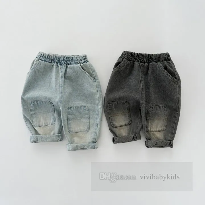 INS Kids casual jeans fashion boys girls water washed denim straight pants 2024 spring children loose cowboy trousers Z6240