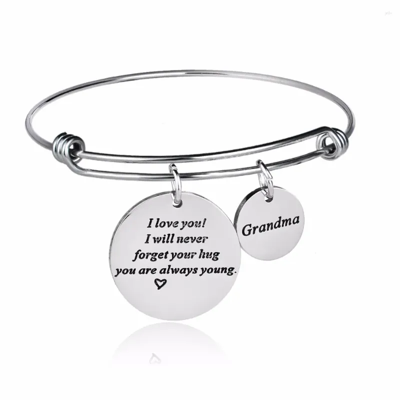 Bangle "Jag älskar dig jag kommer aldrig att glömma din kram" mormor rostfritt stål charms gfits för mormor armband män födelsedagspresent