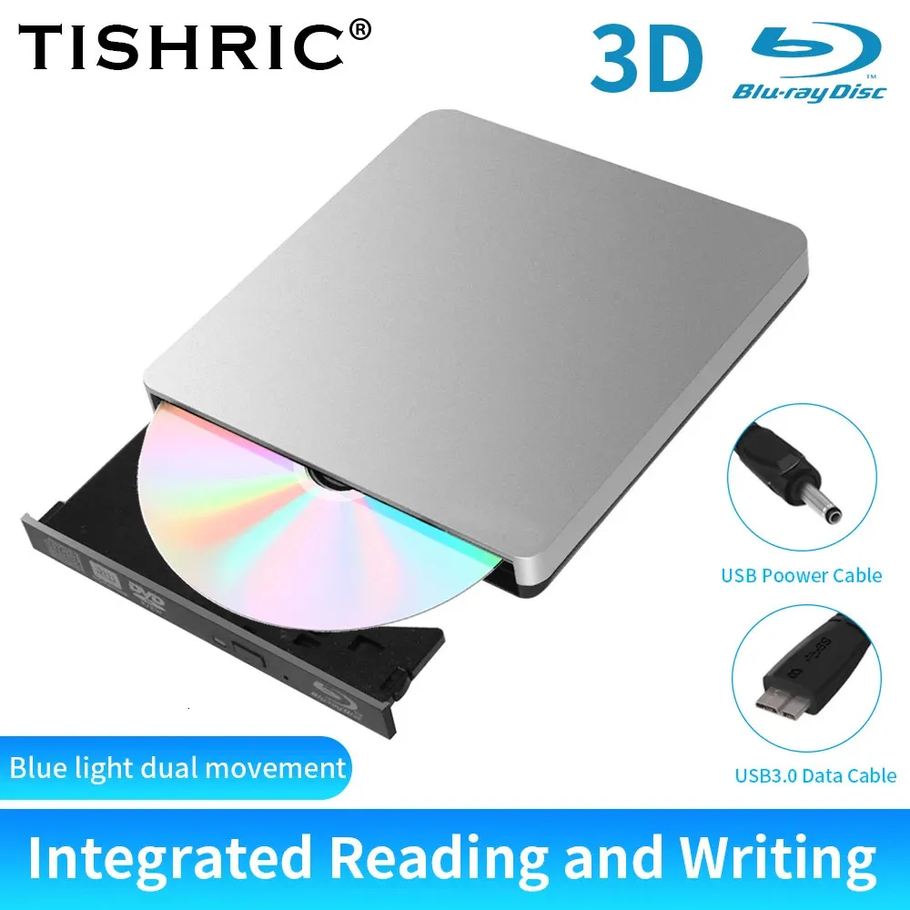 Tishric ECD308 Bluray Extern CD DVD Optical Drive Player 3D Blu-ray Reader USB3.0 CD DVD Optical Bluray for Computer 231221