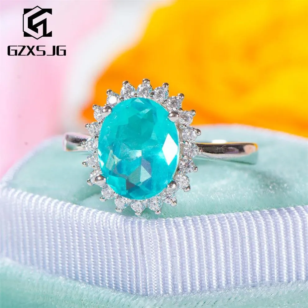 GZXSJG Paraiba Tourmaline Gemstones Ring For Women Solid 925 Sterling Silver Tourmaline Diamonds Handmade Ring for Anniversary 201279m