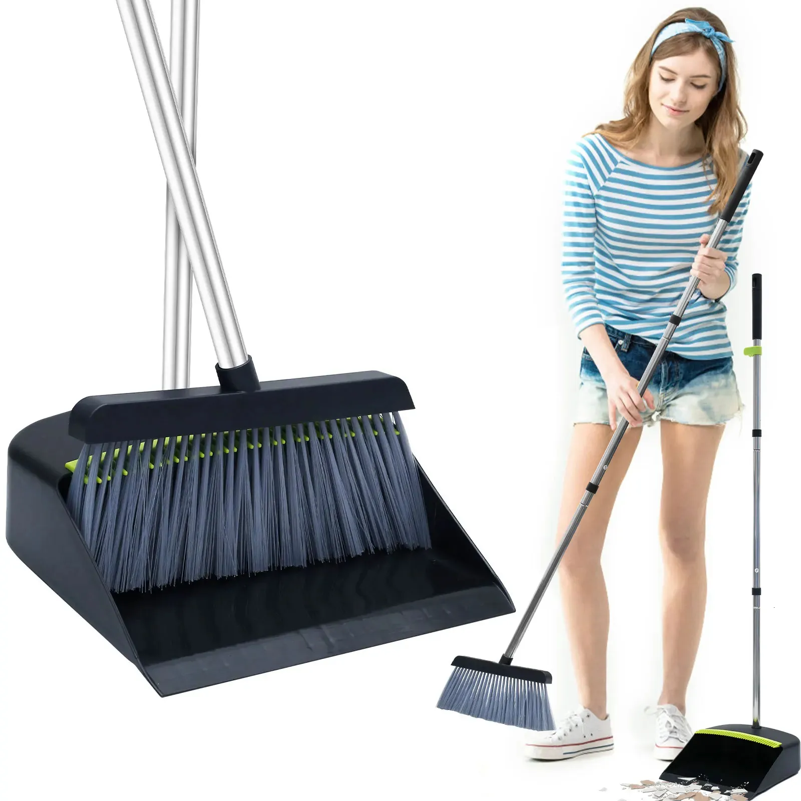 Bezem en dumper ingesteld met 120 cm lange handgreep draagbare Dustpan bezem combo herbruikbare veegstof Dustpan set met kamtanden 231221