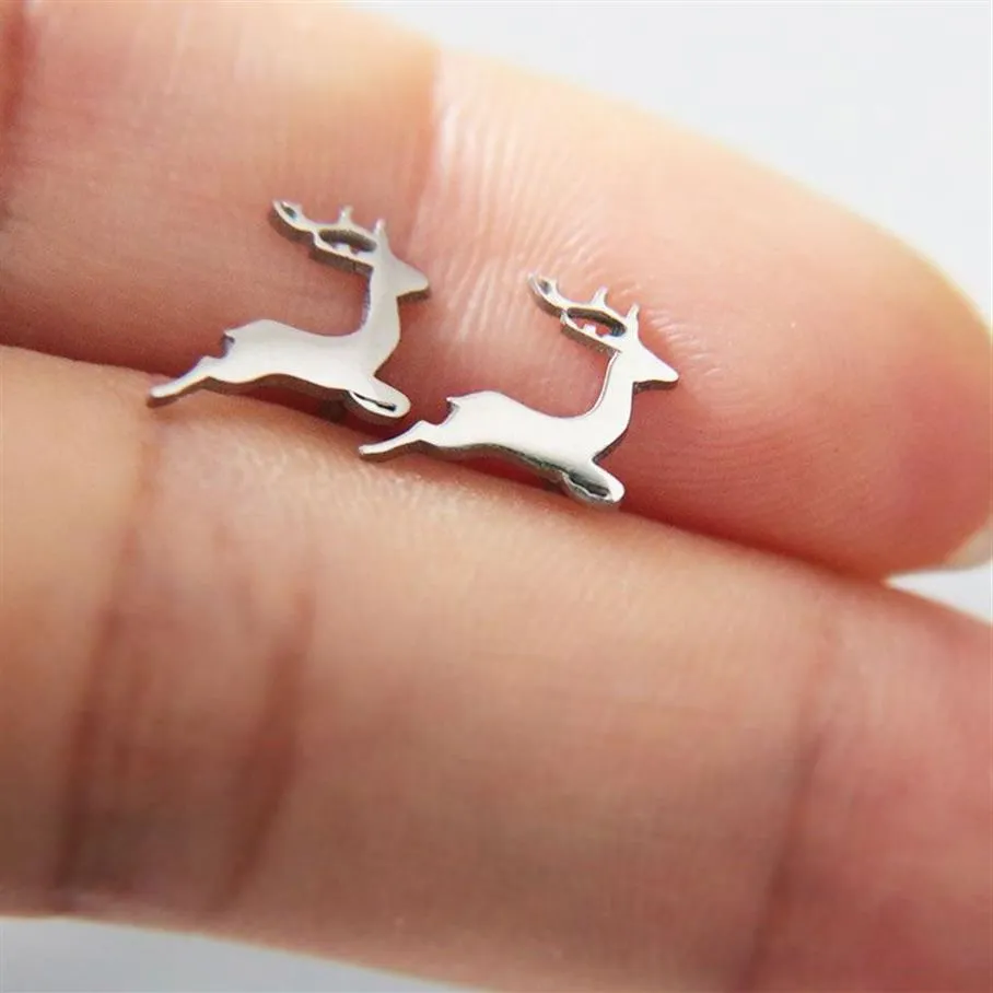 Everfast New Tiny Fawn Earring Little Deer Deer en acier inoxydable Boucles d'oreilles Studs Fashion Ear Jewelry Chirstmas Gift For Women Girls Kids 303E