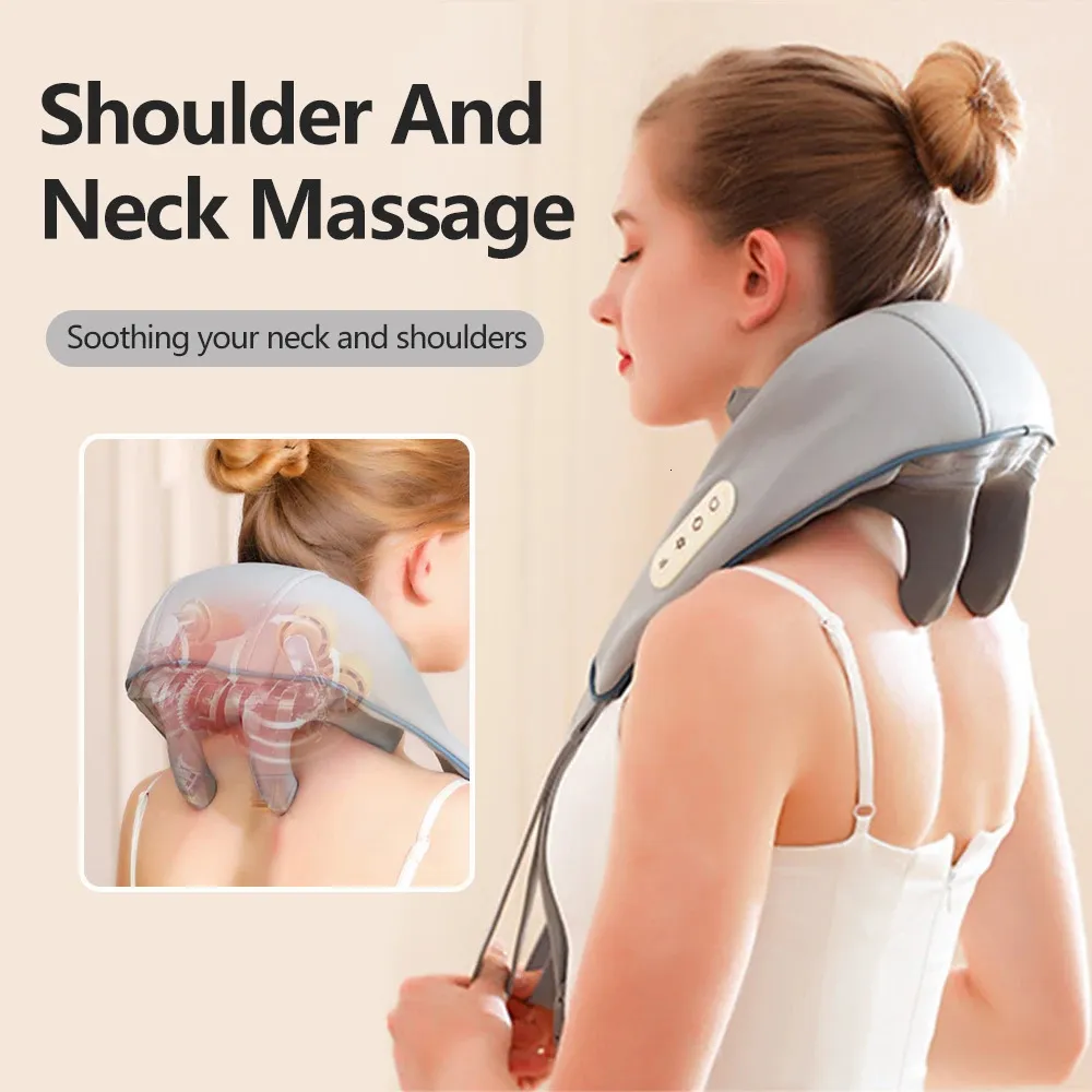 Massagers voor nek en schouder met hitte Shiatsu kneden nek massager oplaadbare cervicale massagesjaalszuivering spier 231221