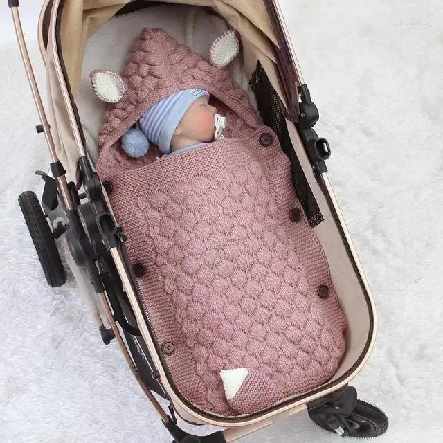 Filtar vinter tjock född sovsäck baby varm blöja filt spädbarn vagn sömn fötter swaddle wrap stickat kuvert