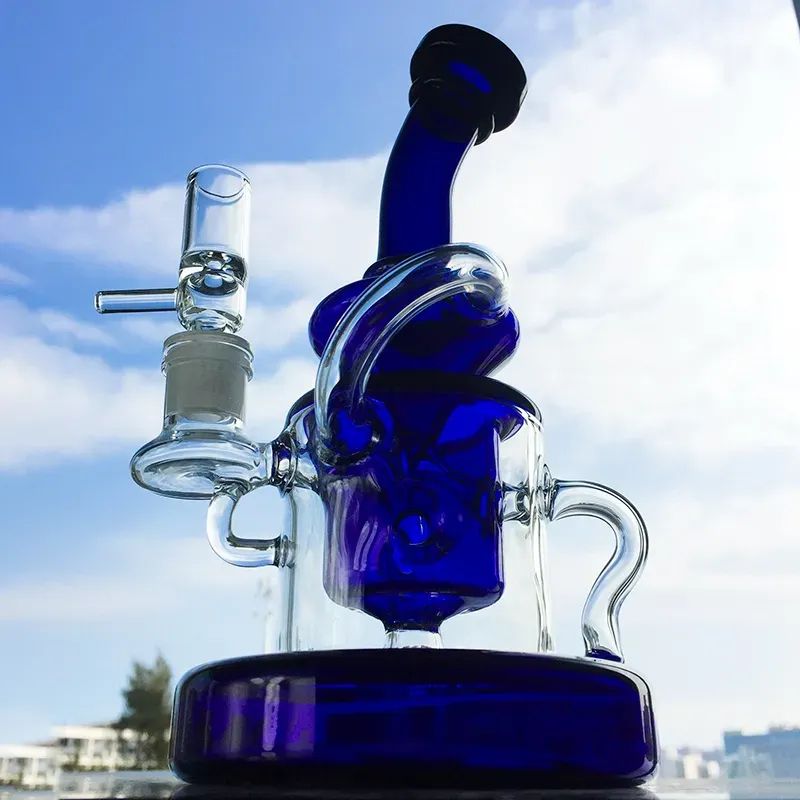 Wholesale Hookahs Tornado Recycler Bong Showerhead Perc Dab Rig Klein Heady Glass Water Pipe Heavy Base Glass With Bowl Oil Rigs WP308 14mm Female Joint 4mm Thick