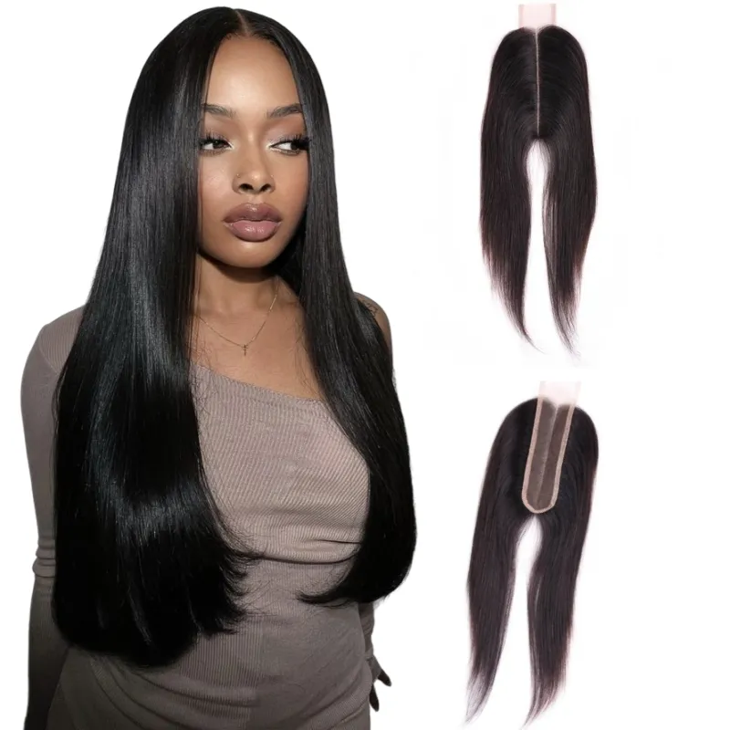 Mongoolse maagdelijk Human Hair Natural Color Silky rechte 2x6 HD Zwitserse kanten sluiting voor zwarte vrouw