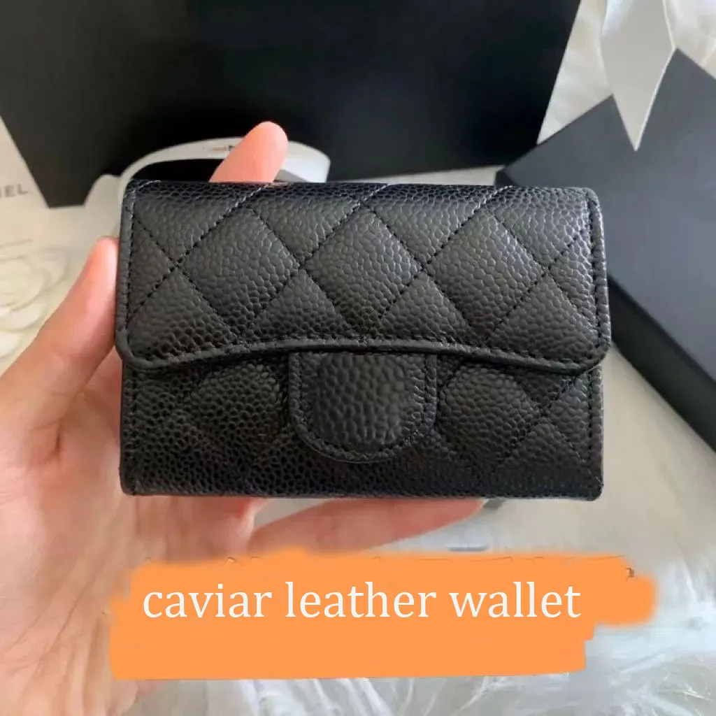 Women Designer Black Small Wallets Caviar Leather Short Purses Genuine Card Holder Coin Purse Fold Wallet Purse Bag Luxury Designers Handbags Cluch Wallets woman