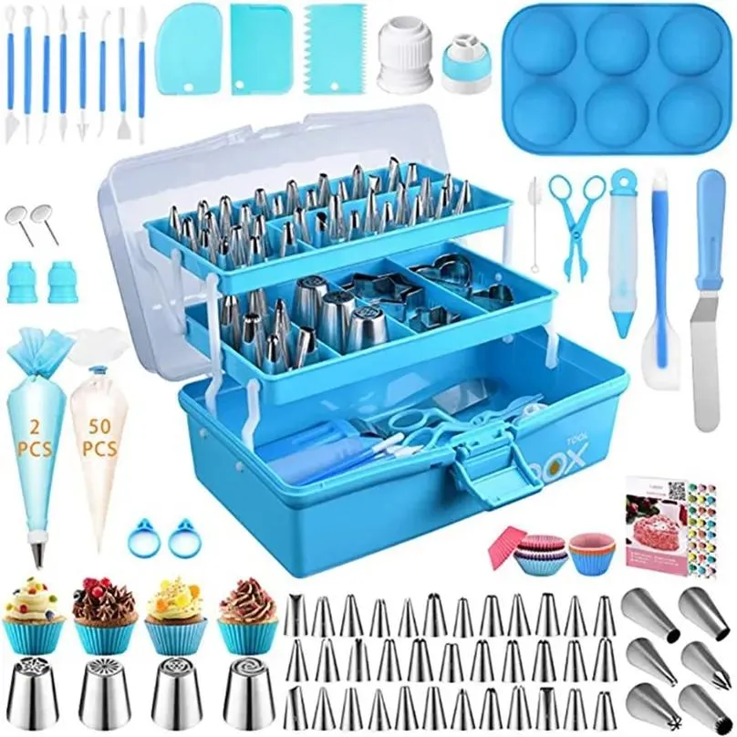 Formar 236 st Cake Decorating Mouth Set With Threelayer Storage Blue Folding Present Box Baking Set Cake Decorating Accessories Tools 220518