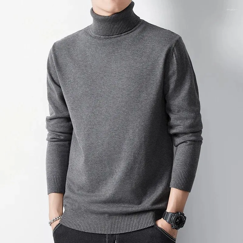 Men's Sweaters High Turtleneck Knitwear Sweater Winter Mock Neck Sweatshirts Solid Color Pullover Top Warm Man Brand Casual Men Clothing A2