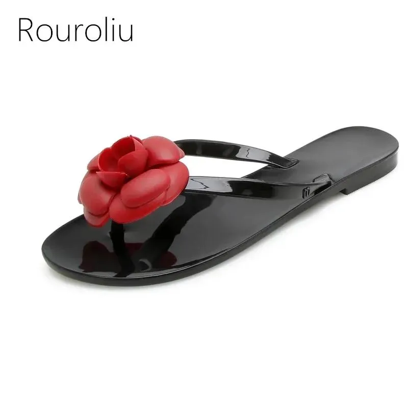 Flops rouroliu kvinnor sommar nytt mode bekväma nonslip tofflor utanför blomma flip flops blandar geléskor kvinna rb265