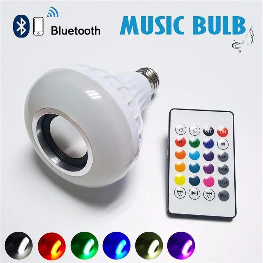 Wireless 12W Power E27 LED RGB Bluetooth Speaker Bulb Light Music Music تشغيل RGB الإضاءة مع التحكم عن بُعد 203Z