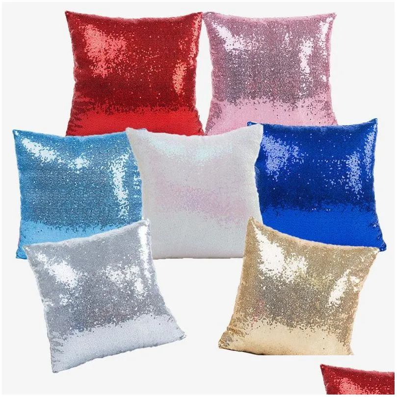 Cushion/Decorative Pillow Glitter Mermaid Sequins Case Luxury Sofa Cushion Er Decorative Cushions 40X40 Sliver Pink Gold Drop Delive Dhmzd