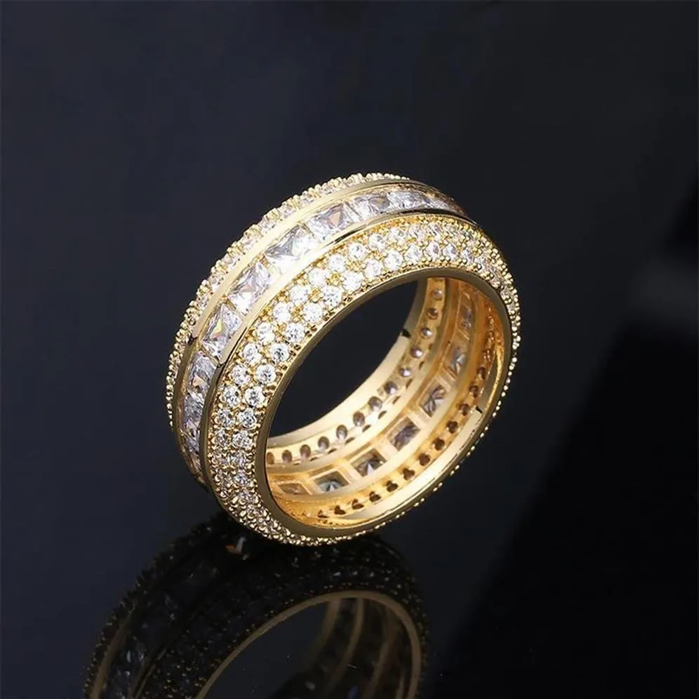 Nouvelle mode 18 km en or blanc or blinling cz cube cubic zirconia fichet anneau de bande de doigt luxe hip hop diamant bijoux pour m296x