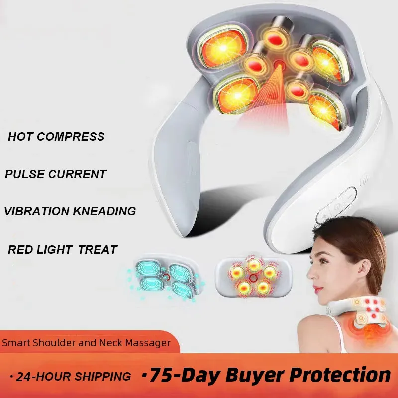 Smart Electric Neck Massager Neck axlar Massage vibration Komprimera röstmassager för muskelrelieve rertebra vertetis 231221