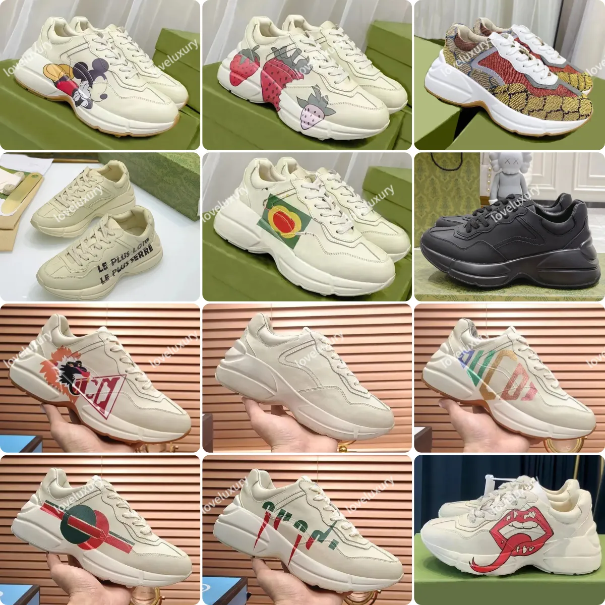 designer shoes gicci shoes luxury sneakers shoes Multicolor Sneakers Men Trainers Vintage retro print men and women Platform Running Shoe