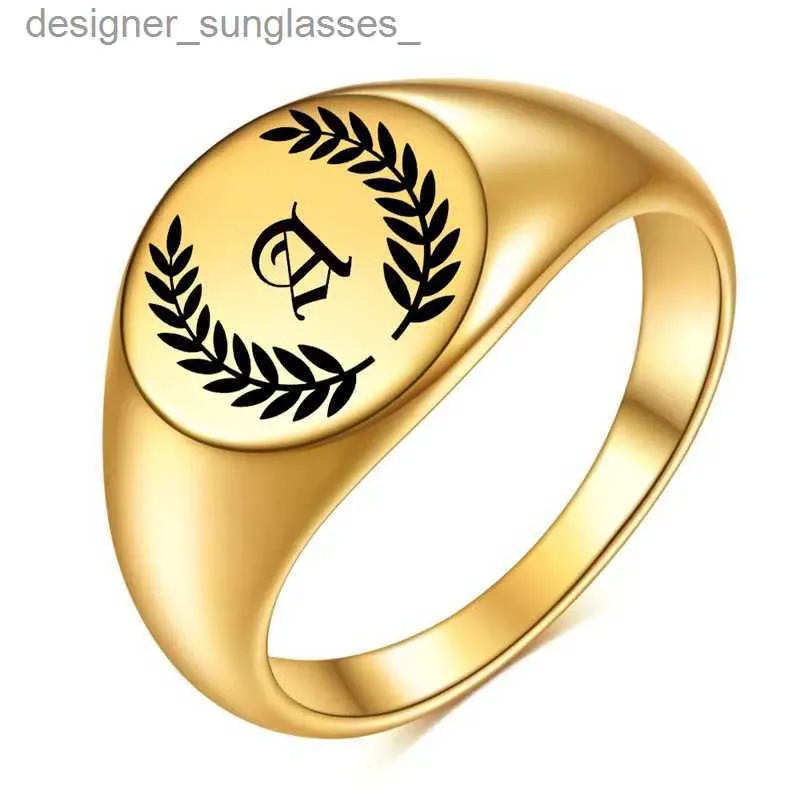 Bandringar Zorcvens Nytt modeguldfärg Inledande ringar för män Kvinnor Rostfritt stål A-Z Letter Ring Wedding Jewelry Giftl231222