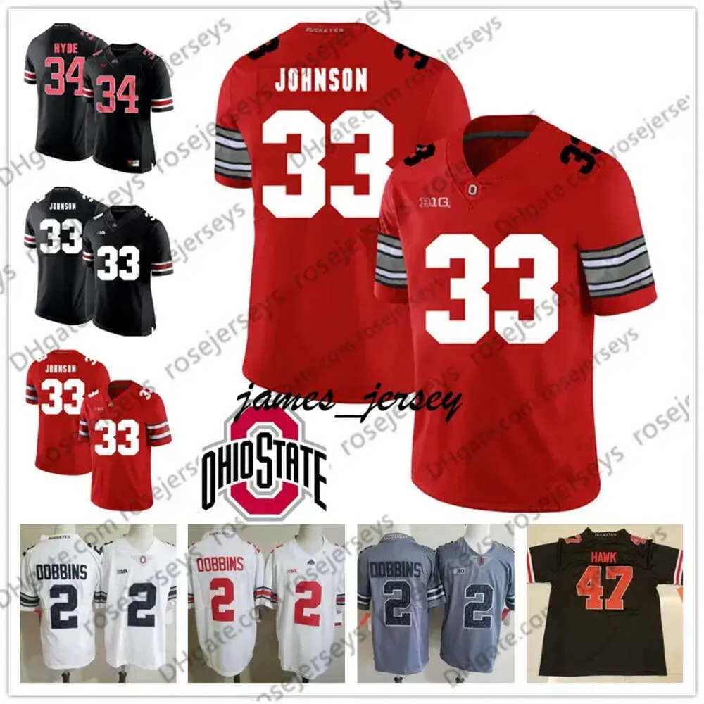 Jam 2019 Ohio State Buckeyes # 33 Pete Johnson James Laurinaitis 34 Carlos Hyde 47 Hawk 85 Mike Nugent Retired White Red Black Jersey