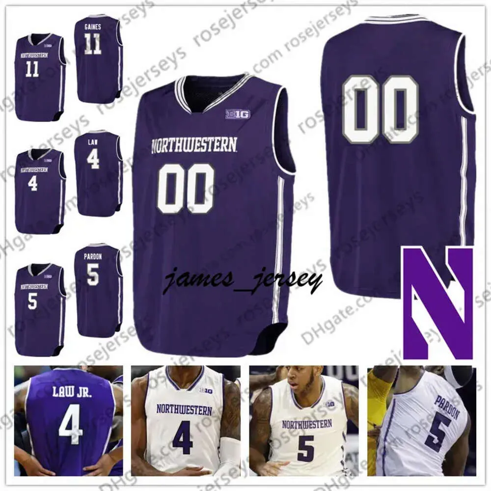 Jam Custom Northwestern College Basketball Purple White Dowolne nazwisko Numer 4 Vic Law Jr. 5 Dererk Pardon 14 Ryan Taylor 21 Turner Jersey