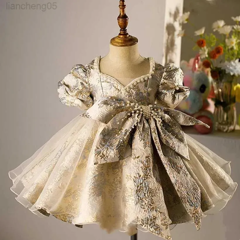 Klänningar flickas klänningar flickor spanska blommor pärlor bollklänning baby lolita prinsessa klänningar spädbarn födelsedag dopning klänning flicka butik