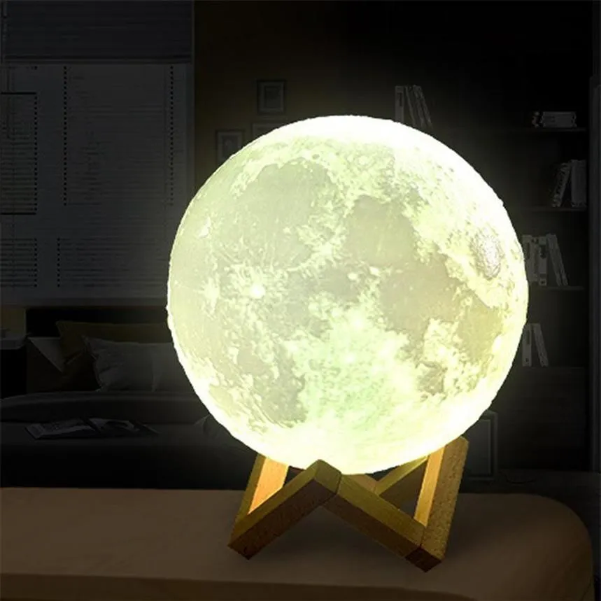 3D Print USB Rechargeable Moon Lamp 16 Colors Changable LED Night Moonlight Creative Touch Switch Moon Light For Home Decoration G252z