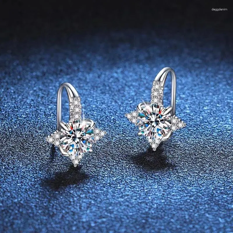 Boucles d'oreilles Stud Women Ear Drop S925 STERLING D COLOR PLATIC MOSSANIT Zircon Star pour femelles accessoires de bijoux de cerceau