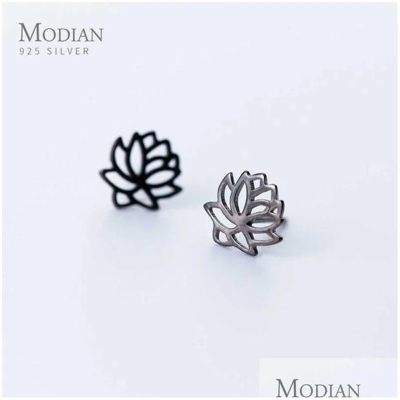 Stud 925 Sterling Sier schwarzer Lotus Blumenstud Ohrringe Klassiker Charm Anti-Allergie-Schmuck für Frauen Weihnachten 210707 Drop Lieferung J Dhirk