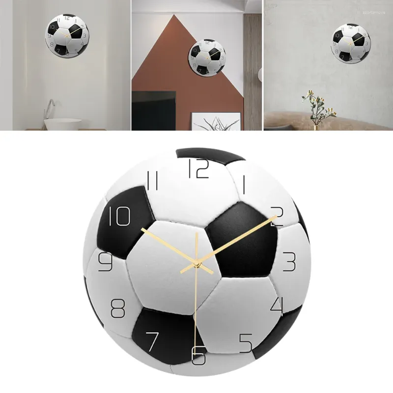 Horloges murales Soccer Clock Football Sport Ball Imprimé rond Acrylique Paint