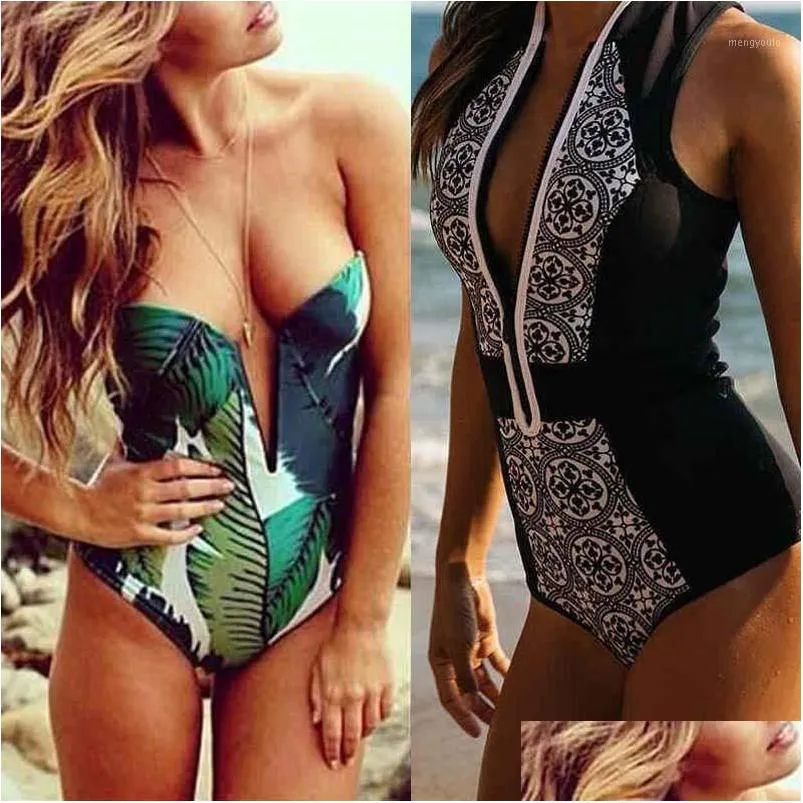 Womens Swimwear Wholesale- 2021 Bandeau One Piece Swimsuit Women Push Up Black Y Bodysuit Monokini High Cut Swim Suit Thong Bathing Dr Dhsje