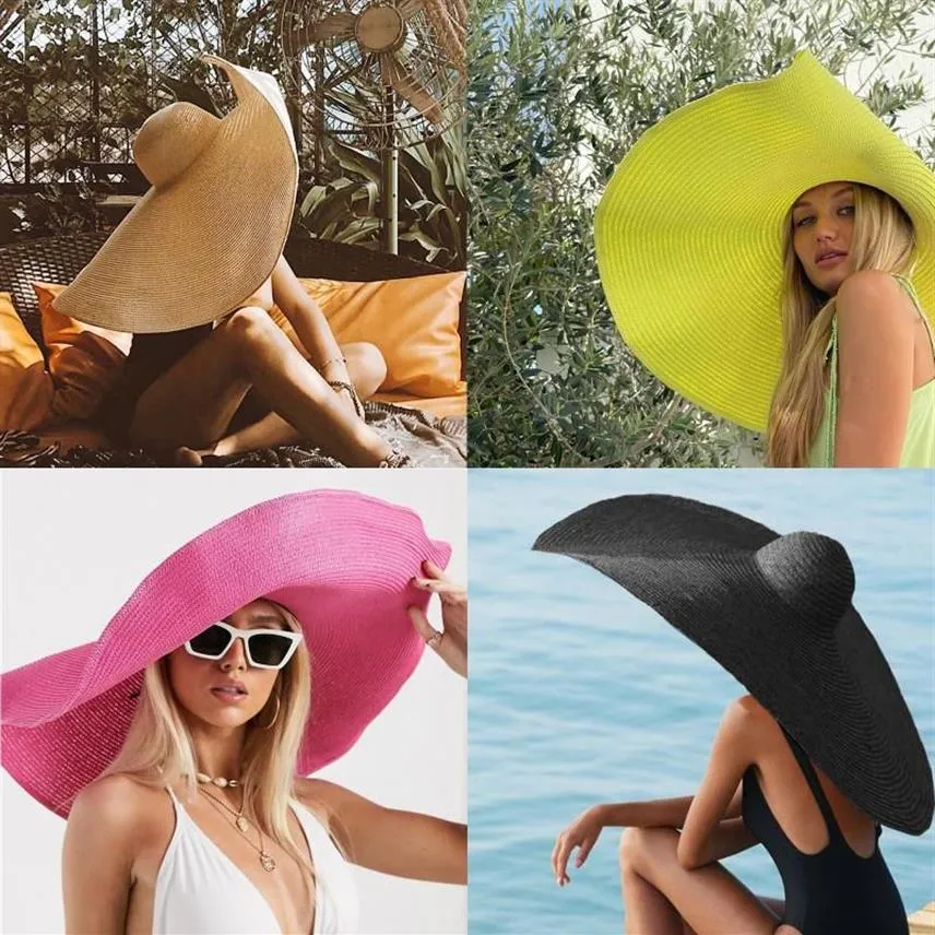 Wide Brim Hats 70cm Oversized Sun Large UV Protection Beach Travel Vacation Straw Hat Women's Summer Floppy Foldable FedorasWi309V