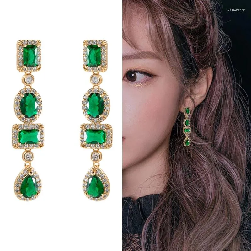 Dangle Earrings LXOEN Luxury Green Square Zirconia Crystal Long Water Drop Retro Jewelry For Elegant Women Wedding Party Bridal Atacado