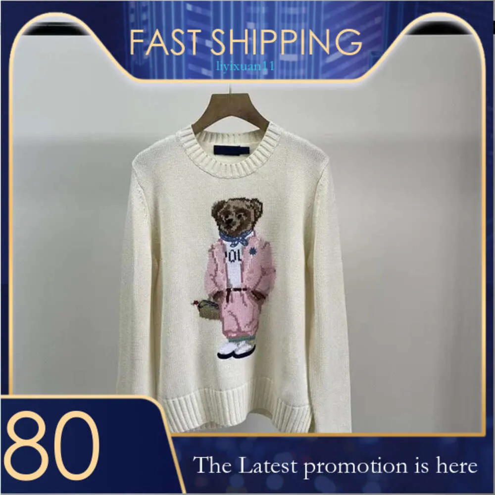 Polo Brand Women Rl Bear Sweaters Cartoon Winter Clothing Fashion Long Sleeve Knitted Pullover Cotton Wool Bear Sweaters 9663