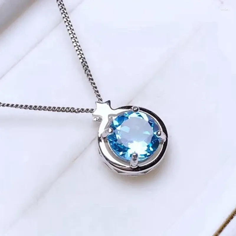 Pendenti 2023 Blu naturale topazio topazio pendenza delle donne collana gioielleria fine 925 argento grandi dimensioni 8x8mm gemma pietra
