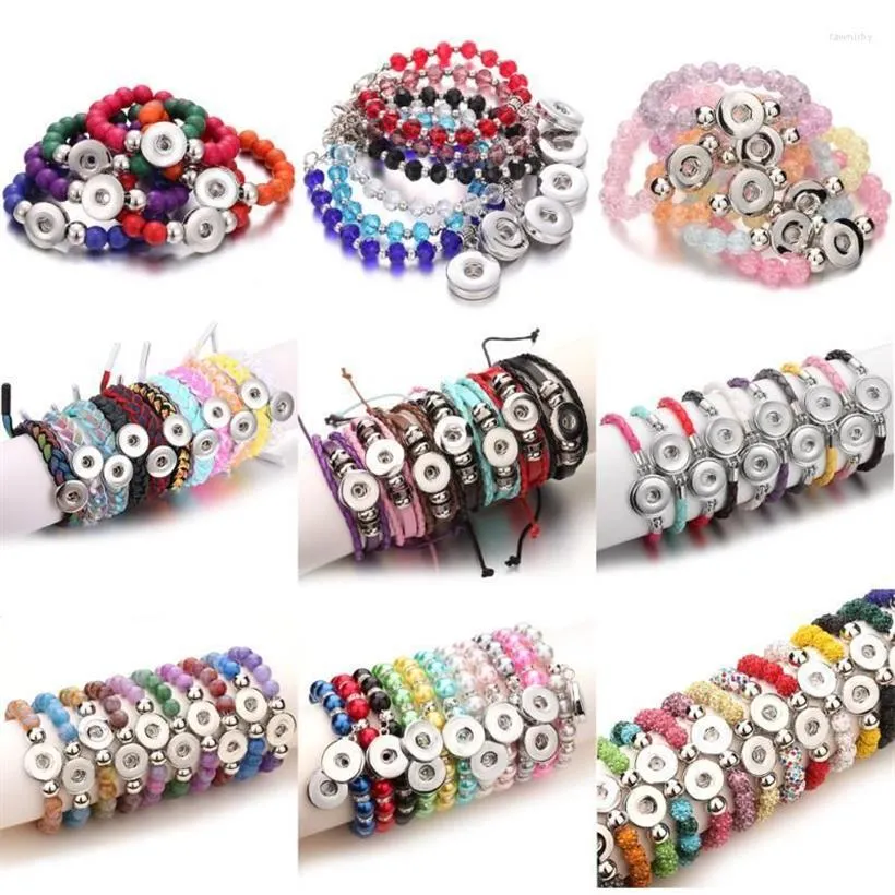 Bracelets de charme 10pcs lot entièrement en cuir perlé bracelet bouton-bouton bracelet bracelet à la main 18 mm bijoux de bricolage fabriquant le fawn22206v