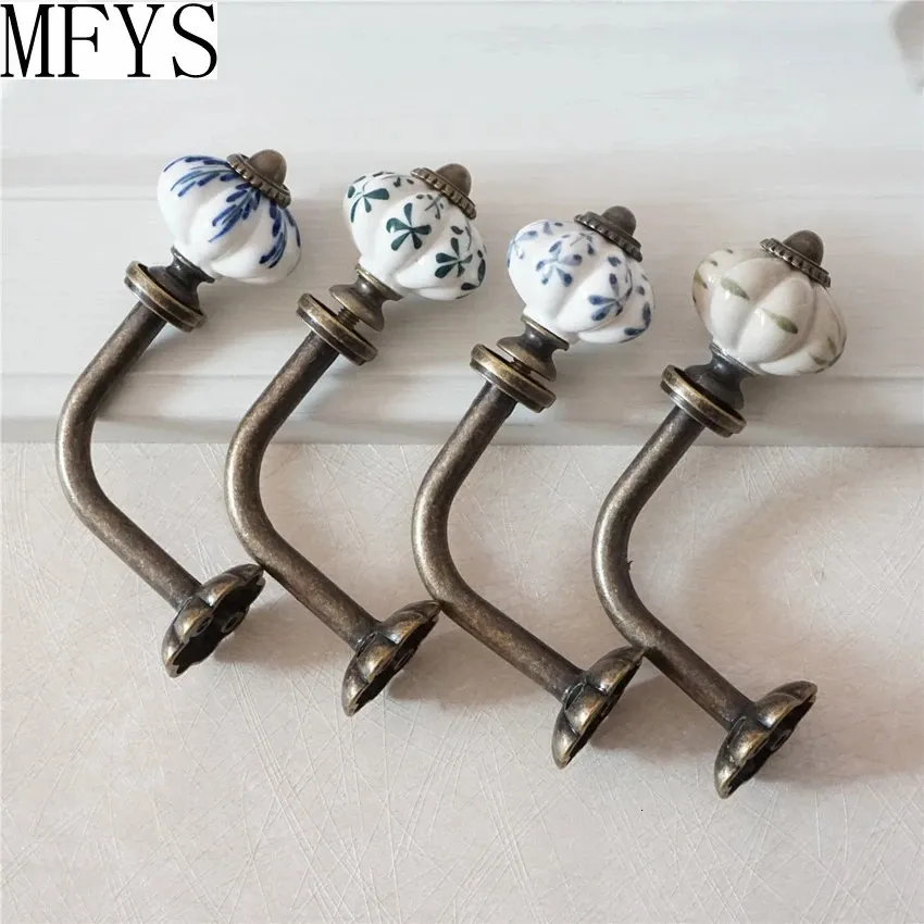 Antique Bronze Curtain Tie Backs Hook Decorative Wall Coat Hangers Ceramic Flower Pumpkin Rustic Bathroom Towel 231221