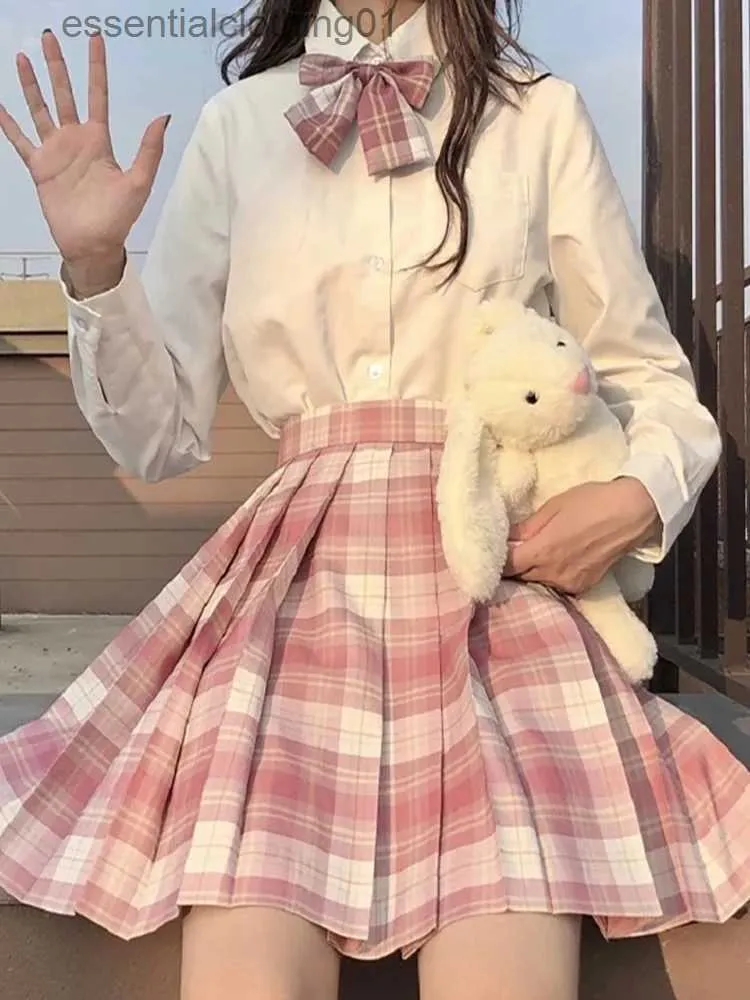 Kjolar jmprs rutiga kvinnor veckad kjol båge knut sommar hög midja preppy flickor dans mini kjol söt en linje harajuku sexig japan faldas l231222