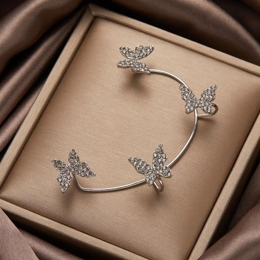 Shiny Zircon Butterfly Ear cuff For Women Without Piercing Earrings 2022 Fashion Ear Clip Earring Bride Wedding Jewelry291G
