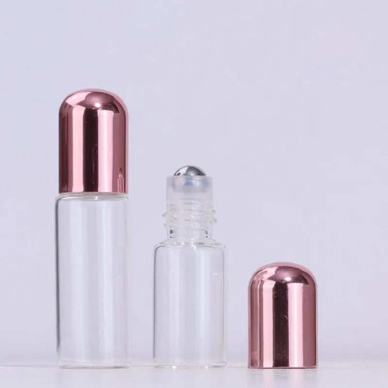 1-5ml Botellas de bolas de óleo esenciales Perfumes transparentes Líquidos de aceite Roll en botellas con rodillo de metal Lwmtn