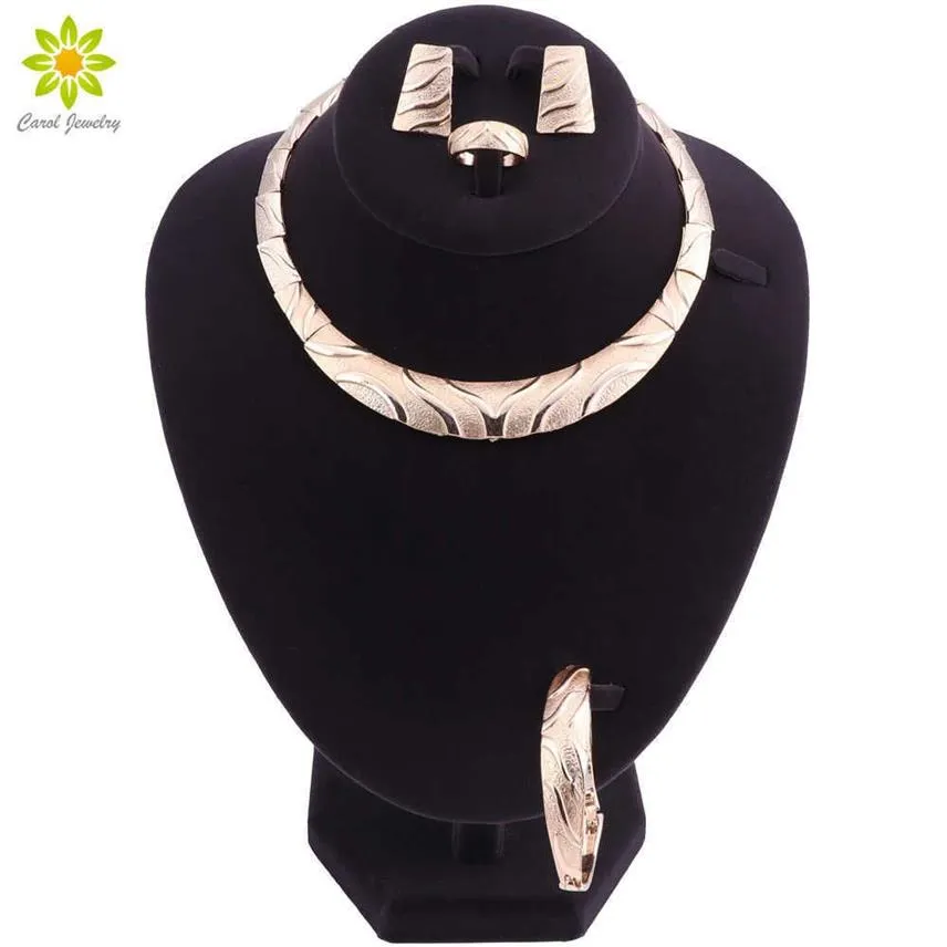 Fashion Wedding Dubai Africa Nigeria African Jewelry Set Gold-color Necklace Earrings Romantic Woman Bridal Jewelry Sets 210706281I