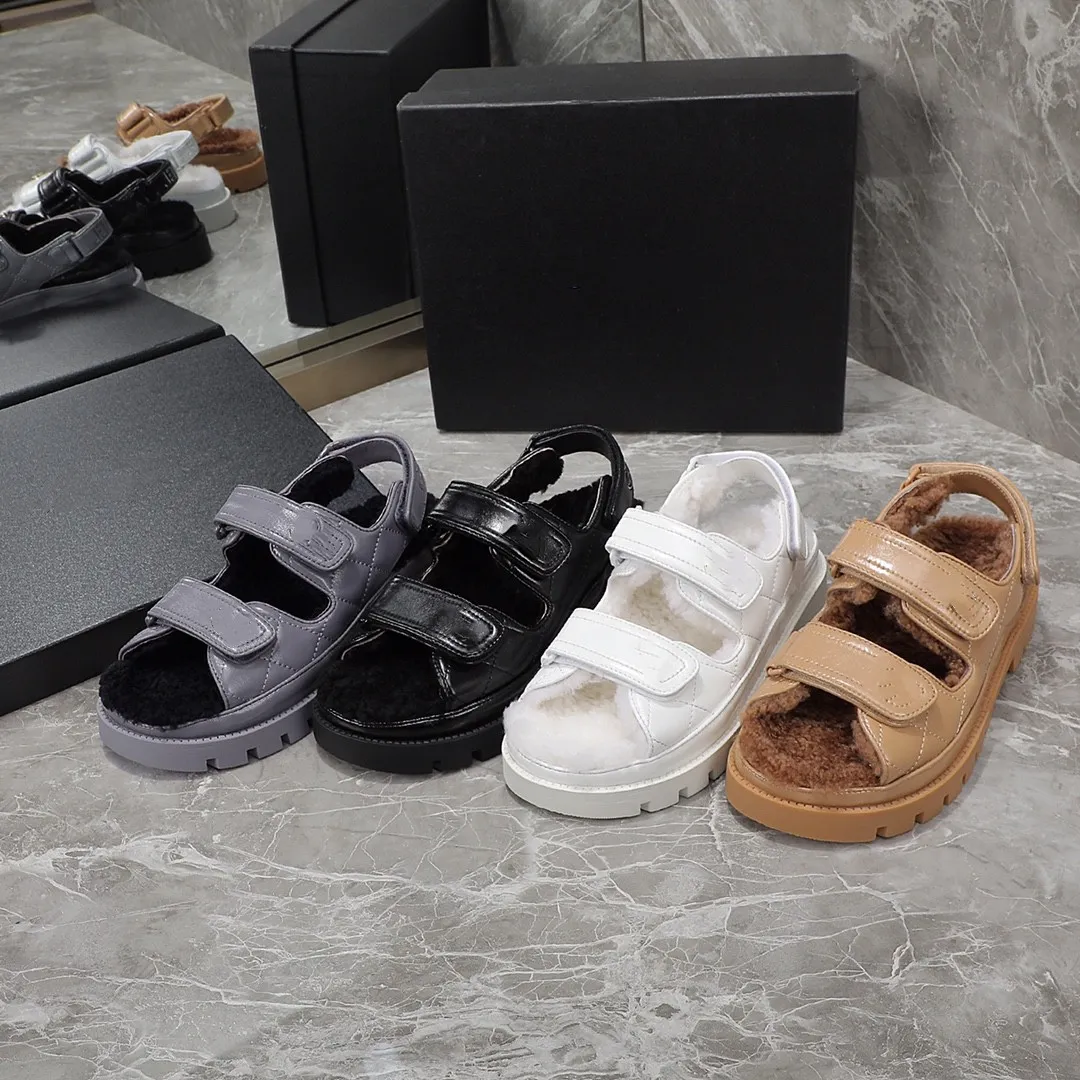 2023 Winter Double Letter C Women Grandad Sandals High Quality Womens