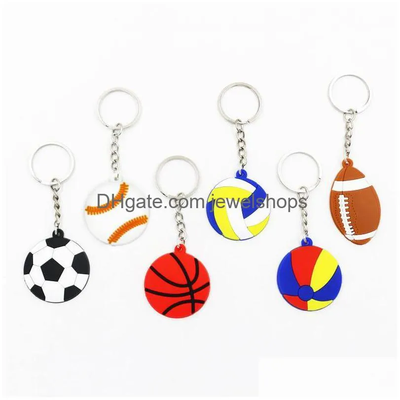 Key Rings 10 Pcs New Pvc Key Chains Football Baseball Basketball Volleyball Keychain Sports Ball Keychains Boys Keyring Metal Ring Gi Dhif8