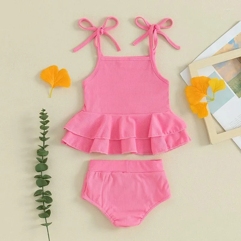 Set di abbigliamento per bambini piccoli bambini costume da bagno a colori solidi bikini 2 pezzi costume da bagno cinghia cancinetti cortometraggi