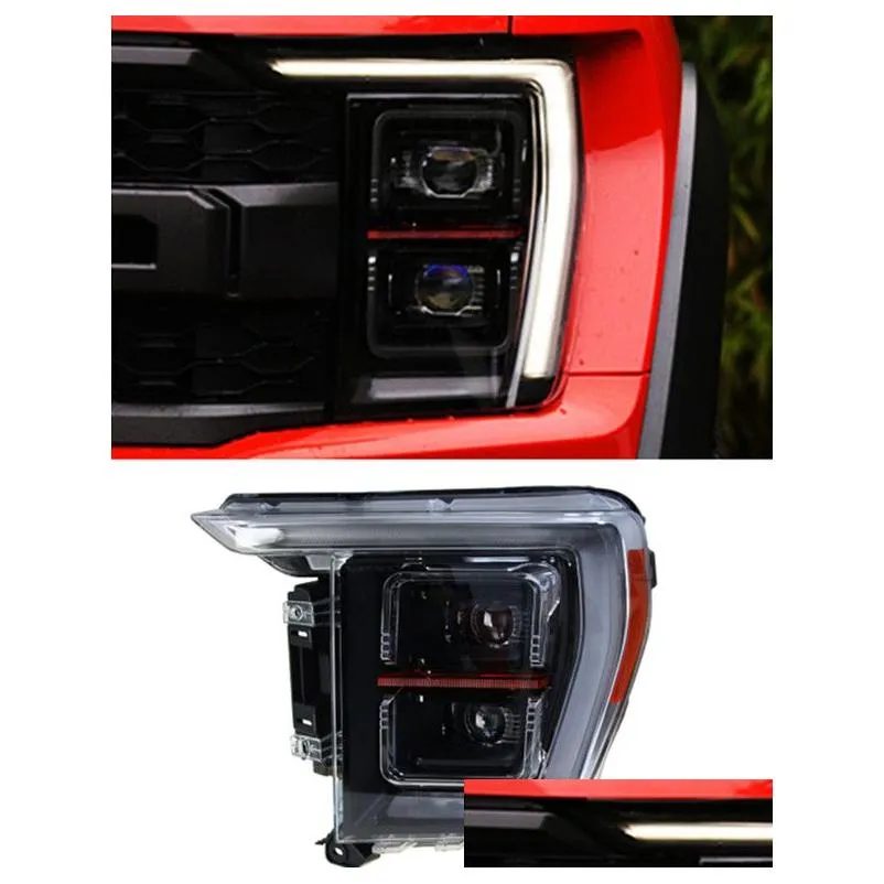 Montagem da luz do carro Farol para Ford F-150 SVT Raptor 20 21-2023 Lens de LED faróis de feixe alto lampe de lampada de gotas de gotas Automobiles DHH2K