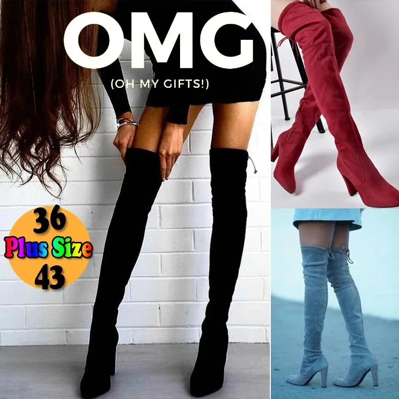 Bottes 2019 Nouvelles chaussures Femmes Boots Black Over the Knee Boots Sexy Femme automne hivernale Lady High Boths High Taille 3443