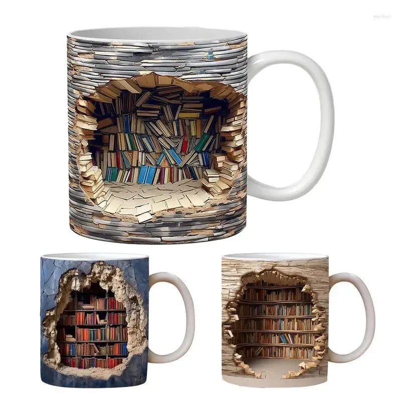 Mugs 3D Bookshelf Mug 350ml Ceramic Coffee Library Shelf Cup Multi-Purpose Milk Tea Christmas Gift For Readers Friends