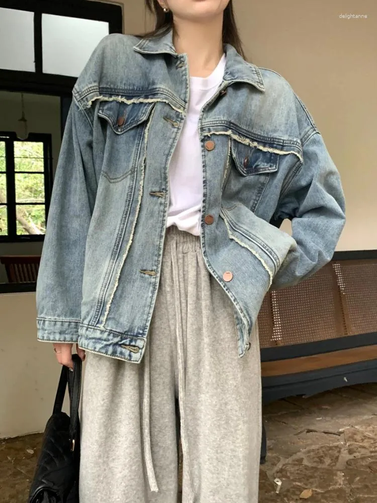 Women's Jackets DENIM JACKET 2023 Spring Korean Street Style Tassel Casual Coat Fur Edge Old Loose Fit Coats