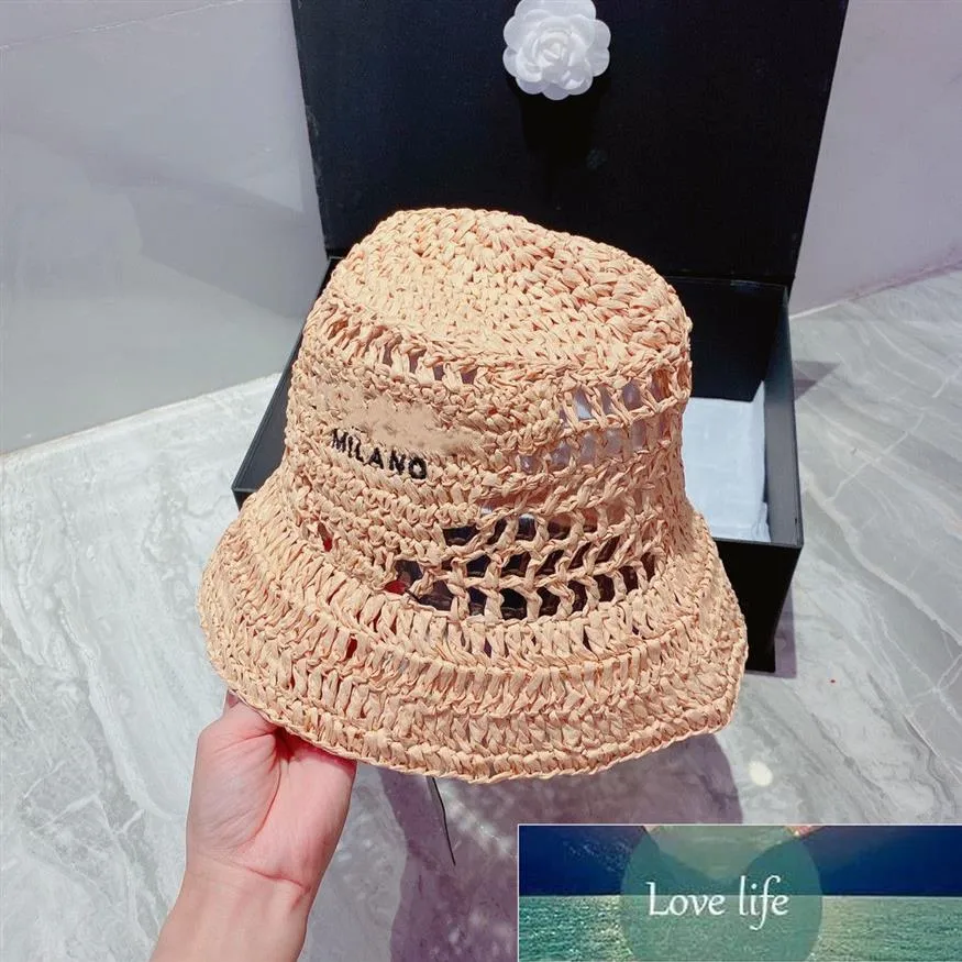 Hombo de cubo Summer Nuevo letra de mujer Logotipo decorativo de paja hueco sombrero de balde para sombrero de sol3231